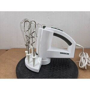 Oreck MKT800 5 Speed Vertical Hand Mixer w Stand/Storage Caddy 6 Attachments GWC